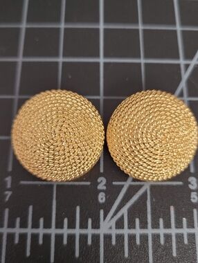 Vintage MONET Gold Textured Round Button Earrings - CLIP-ON BACKS